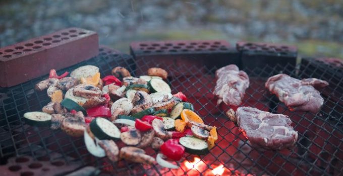 cooking steaks on rotisserie