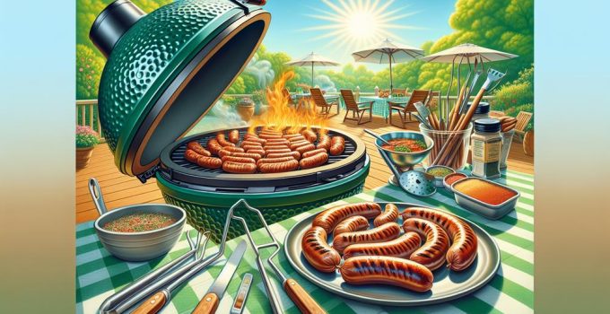 grilling bratwurst on big green egg