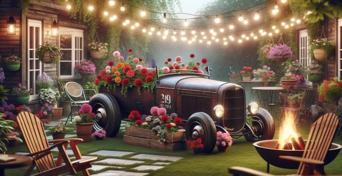 hot rods in backyard