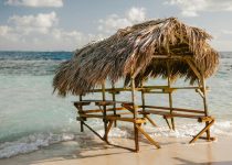 bamboo roofed outdoor shower construction