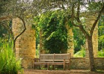 stacked stone garden benches